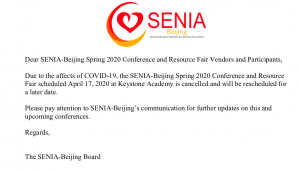 SENIA-Beijing Spring 2020 Notice